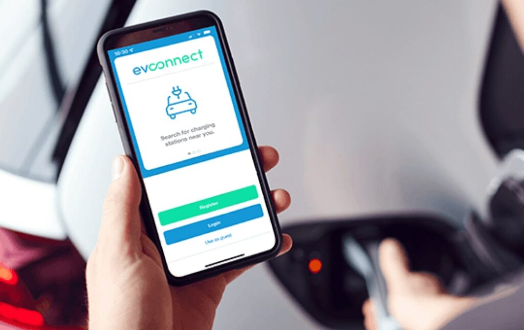 person using ev connect app with their vehicle